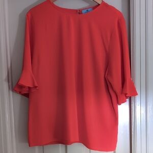 CeCe Vibrant Coral Blouse with Ruffle Sleeves
